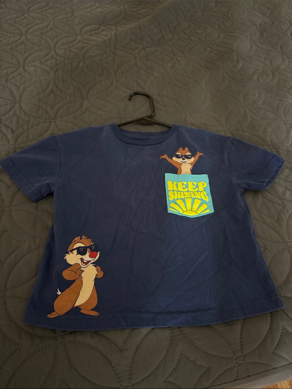 Disney Navy Short-Sleeve Tee with Chipmunk 'Keep Shining' Pocket Graphic